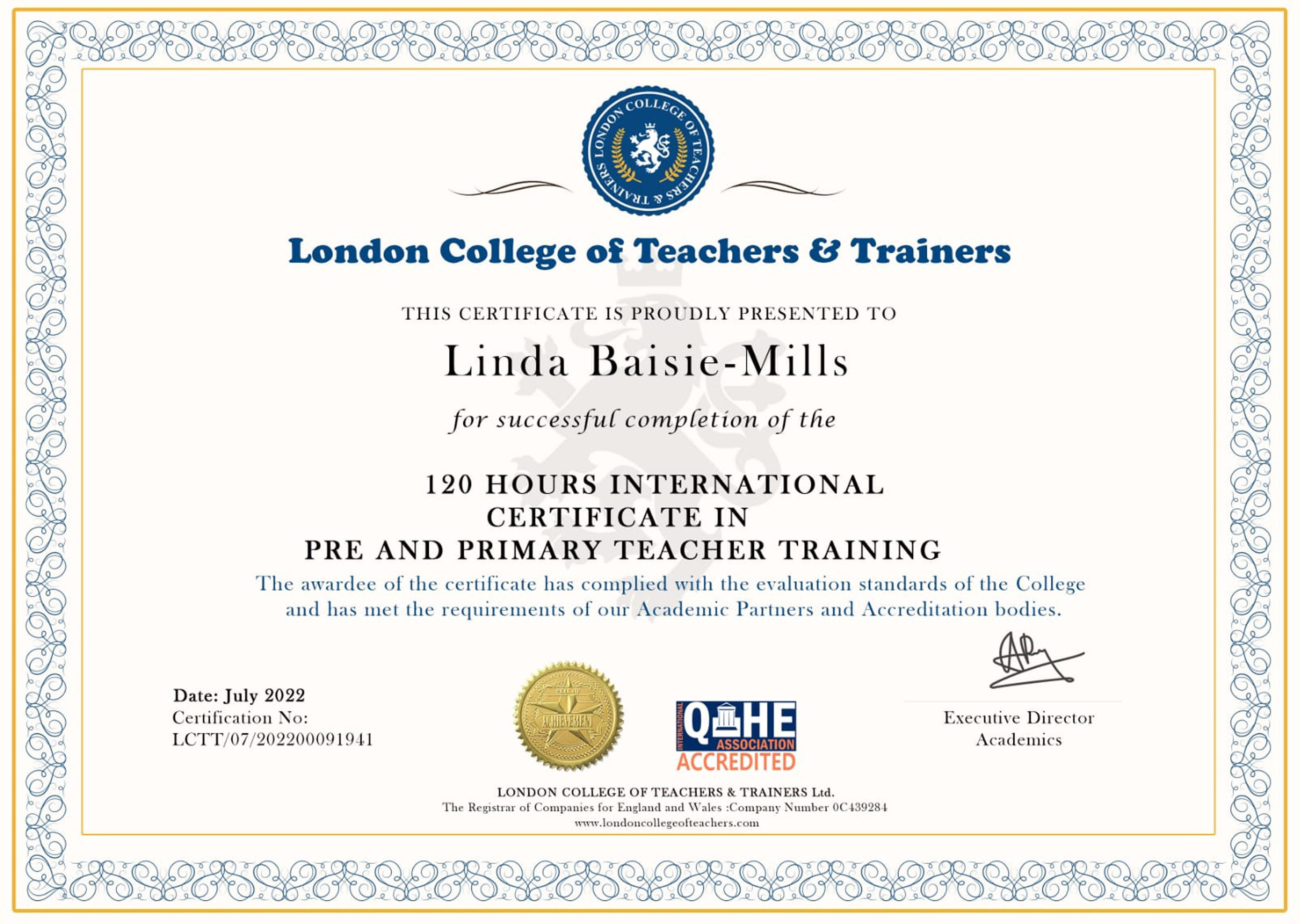 London College of Teachers - Diploma Certificate